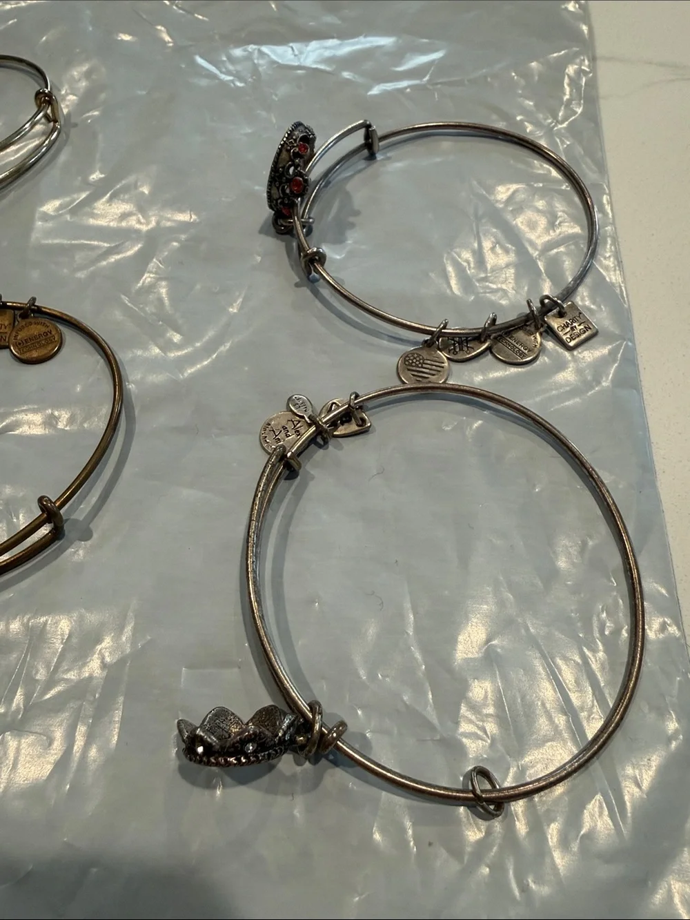 Alex and Ani Mixed Metal Charm Bangle Set  of 9 bracelets in Gold silver copper